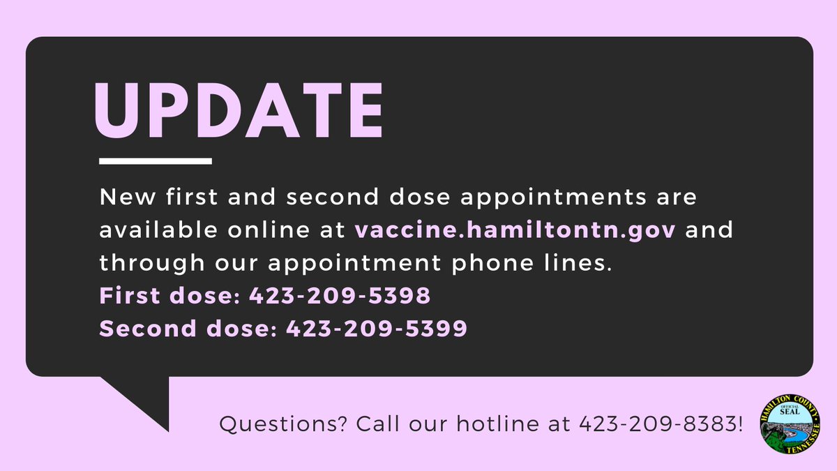 HamiltonHealth's tweet photo. **FOR IMMEDIATE RELEASE**
March 25, 2021

Health Department Announces Additional First and Second Dose COVID-19 Vaccine Appointments;
For Phases 1a1, 1a2, 1b, 1c, 2a, 2b &amp; Adults 55+

Link: https://t.co/IMiehQ9d5c https://t.co/a1jUyTHorZ