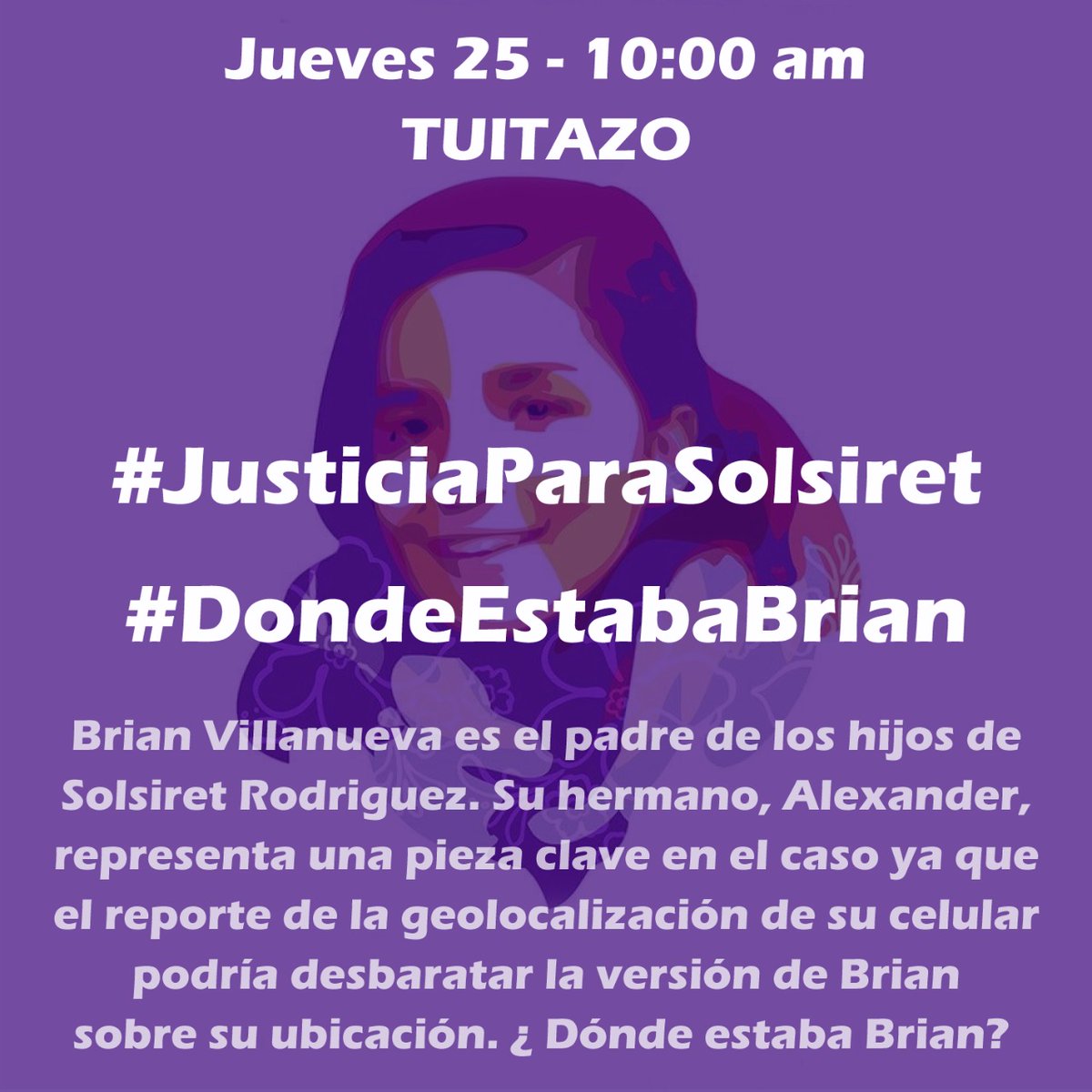 BloqueUnivFem's tweet photo. #JusticiaParaSolsiret
#DondeEstabaBrian

HOY A LAS 10AM TUITAZO https://t.co/TytU0QRpDI