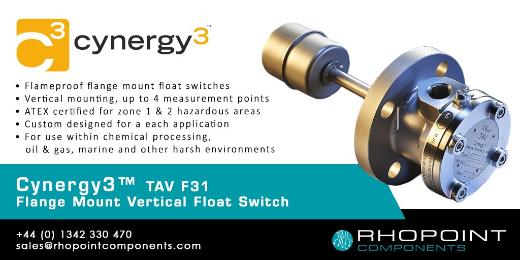Featured product of the week! The F31 flameproof switch series from Cynergy3 (<a href="/Sensata/">Sensata</a>) is part of their TAV brand of fully customisable fluid handling components. Specialised for use within harsh environments, these F31 float switches are custom design for each application.