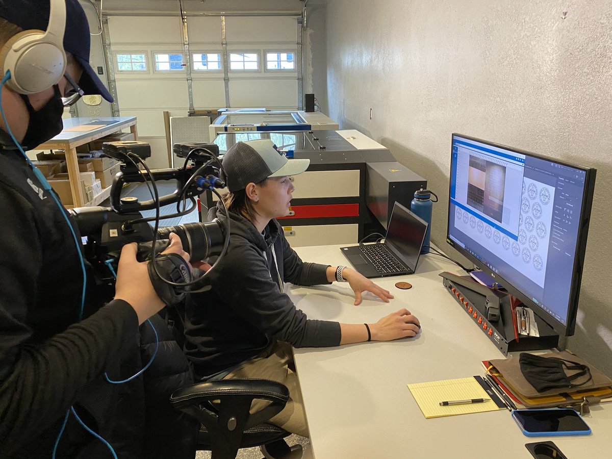 SublimeBG's tweet image. On the road again! 🚗 ✈️ Austin is in Spokane, Washington learning about laser etching at @ZomeDesign  printing for this episode of Adventures in Apparel Decorating presented by Jerzees.