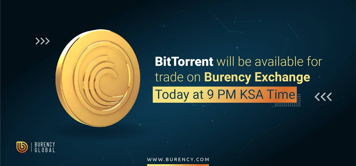 BurencyOfficial's tweet photo. BitTorrent ( BTT) will be available for trade on Burency Exchange today.  🚀

📌 Time  - 9 PM KSA 

#BUY #BTT https://t.co/Y2wlR47fBD