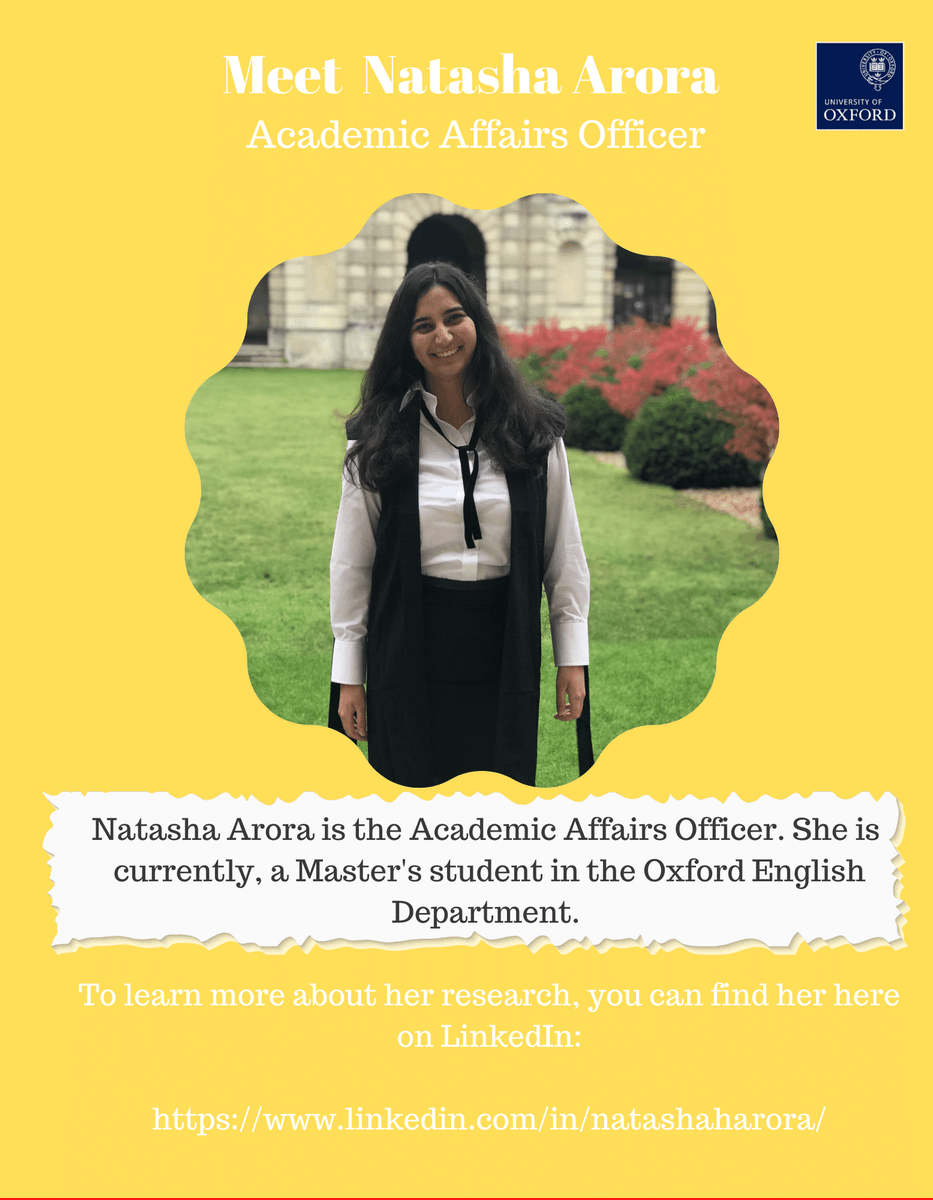 EngGradOx's tweet photo. Excited to introduce Natasha Arora, the English Graduates Oxford Academic Affairs Officer

#WomeninEnglish
#EGODPhilRep
#NatashaArora https://t.co/Kd6rqMk2Yz
