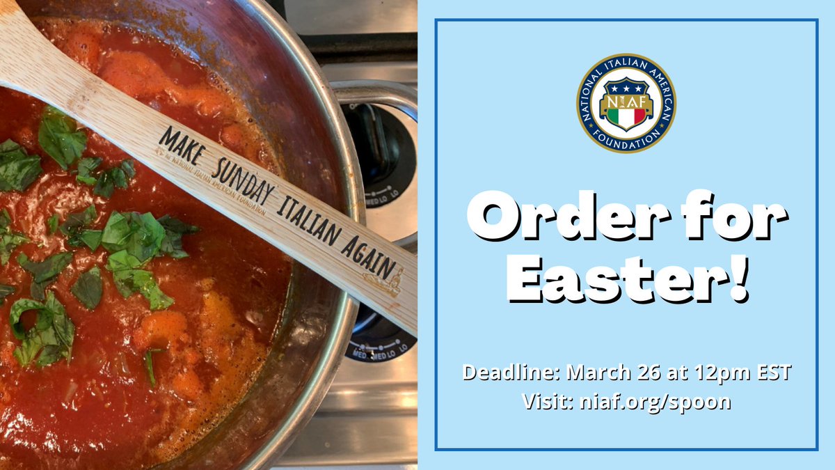 niaforg's tweet photo. Use NIAF's #MakeSundayItalianAgain wooden spoon to make #Easter dinner! Already have one? Gift one! Proceeds support NIAF and its mission: https://t.co/MrQOxQSBHF. https://t.co/oHecDfvGJh