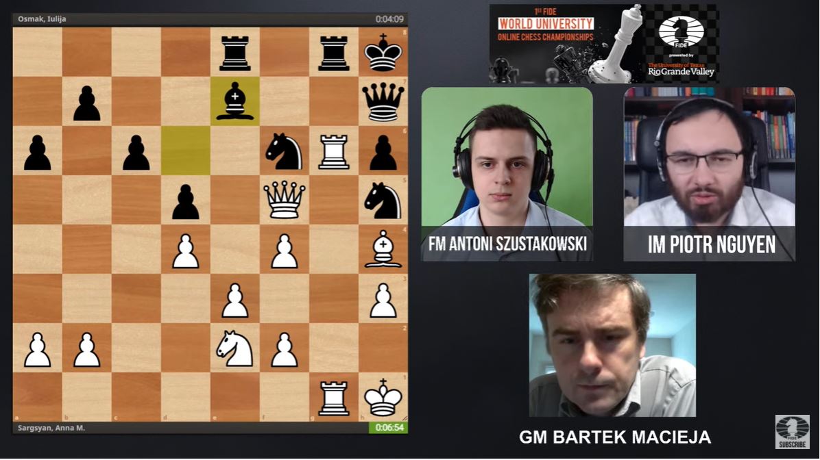 FIDE_chess's tweet photo. Anna Sargsyan played very creatively but Iulija Osmak removed all threats and won the game. She's now the sole leader of the women's rapid final with 4 out of 4.
https://t.co/8icXexLETv
#StudentChess https://t.co/iFrTLsX63M