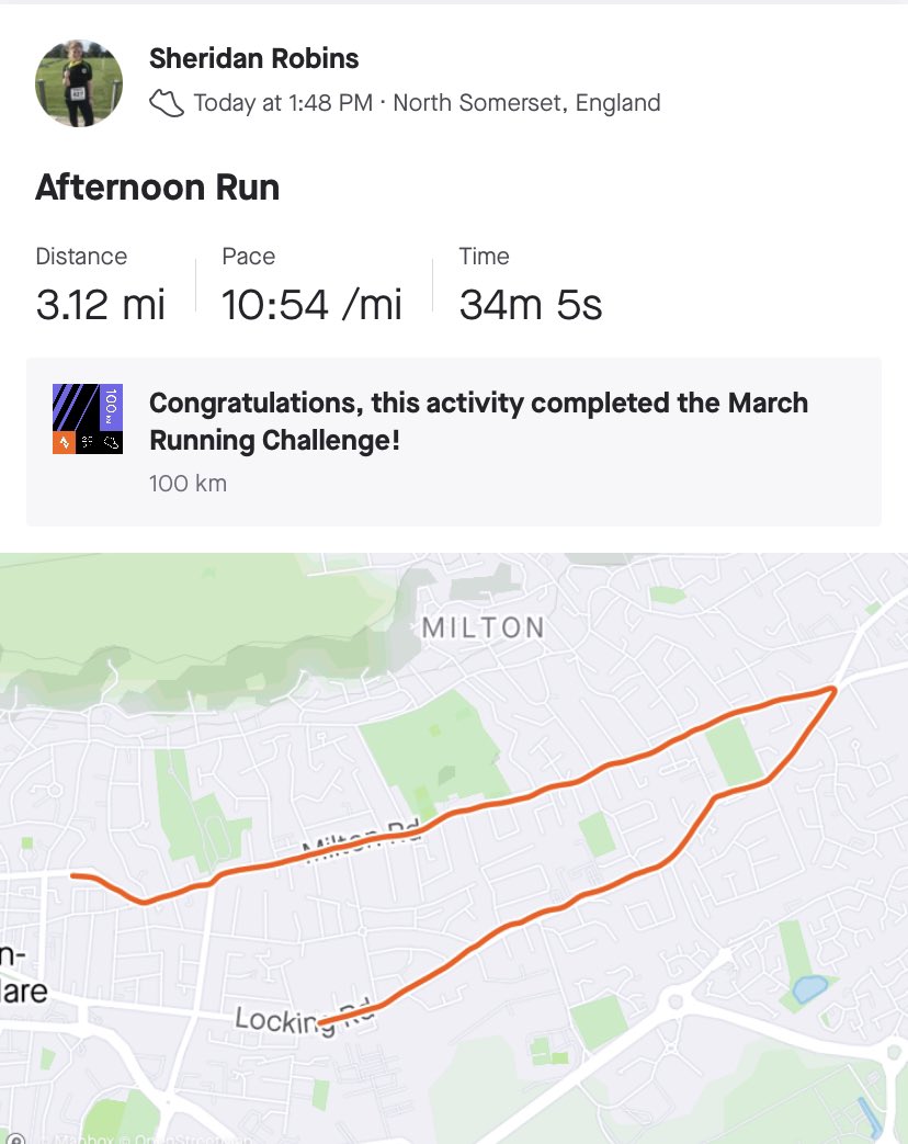 SheridanRobins's tweet photo. Have hit 100km of running for 5 months in a row. Most consistent I have been and when I return to the office, I will miss the lunchtime runs. Gorgeous day for it too. Roll on Summer ☀️ #lockdownrunning https://t.co/GrZ3RBsal6