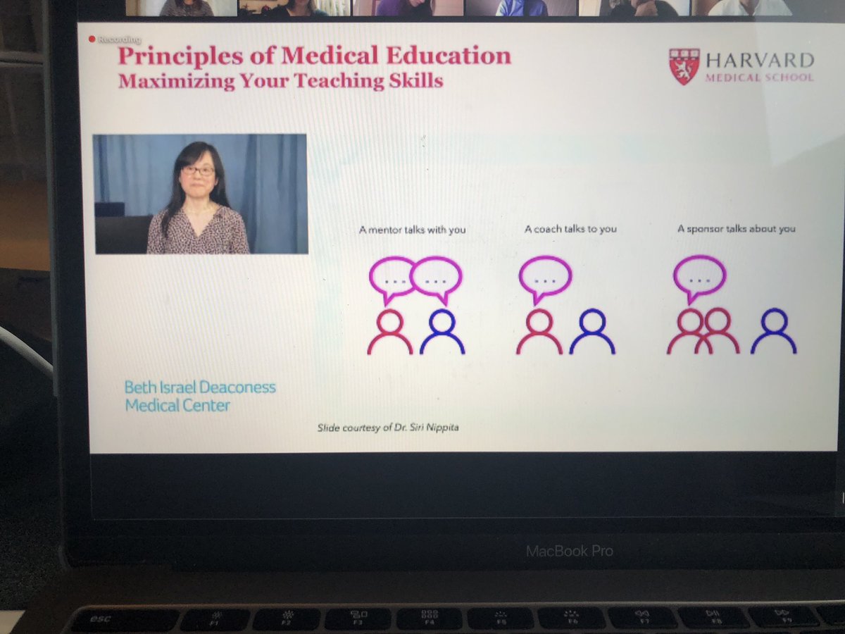 Beyond Mentors with @GraceHuangMD 

⭐️sponsor⭐️ has clout, will stick their neck out for you, and focuses on your career future
🗣 talks about YOU!

❓ How can we act as sponsors for our trainees ❓

#HMSMedEd21 

(Sorry for pics of computer screen. Hazards of livetweeting@home)