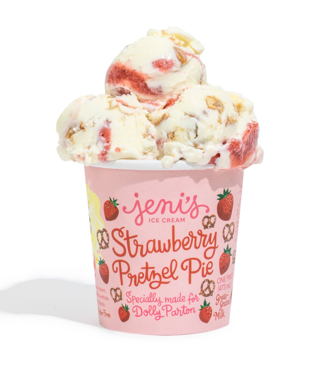 WE MADE AN ICE CREAM WITH <a href="/DollyParton/">Dolly Parton</a>.

Strawberry Pretzel Pie is our ode to the Queen of Country: sweet and salty, with timeless appeal, deep American roots, and makes you feel good. Benefitting <a href="/dollyslibrary/">Imagination Library</a>. Coming to shops and online April 8. 

jenis.com/dolly