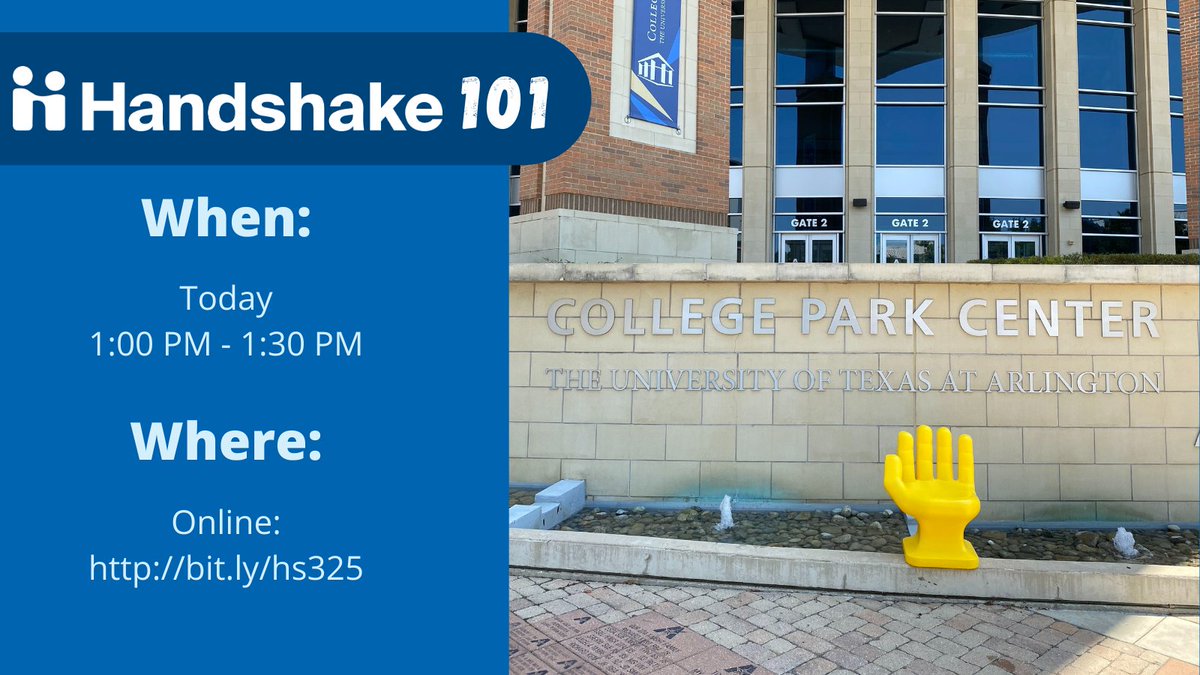 hireamav's tweet image. Join Handshake 101 today at 1PM as we walk through why and how to use the Handshake system in your job search. Join the workshop at bit.ly/hs325
#UTArlington #JoinHandshake #HireaMav