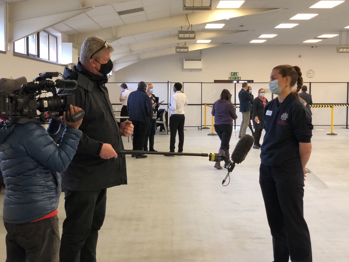 One of ⁦@CumbriaFire⁩ vaccinators has been talking to ⁦@markmmcalindon⁩ about the importance of vaccinations and how proud she is to serve our communities #readywillingable