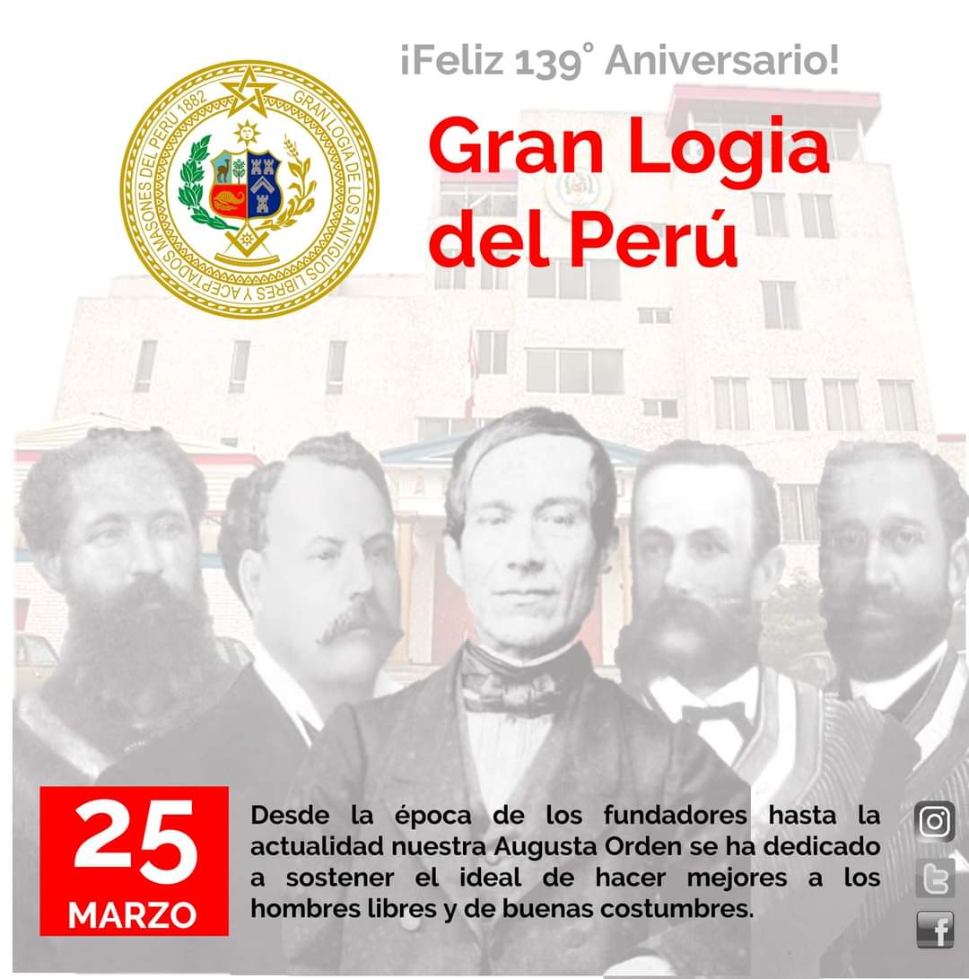 GLogiaPeru's tweet photo. ✅Un día como hoy se fundó nuestra Augusta Orden. ¡Feliz 139º Aniversario a todos los hermanos! 🔥, buen 🔥, perfecto 🔥
 #GranLogiaDelPerú #masonería #fremasonry #SMIB #GoodMenBetter #FrancMaçonnerie #masones #ALGDGADU #MasoneríaRegular #BicentenarioPerú https://t.co/3nGLYiPxjL