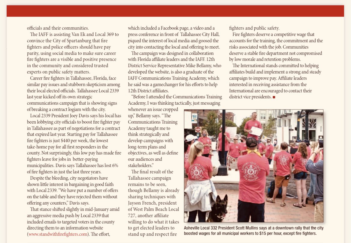 MarkTreglio's tweet photo. #IAFFecho @IAFFnewsdesk : RT @mullins_pffpnc: @AFFA332 featured in Fire Fighter magazine gain international attention for their ongoing battle for market value wages. Members are optimistic the new #Asheville City Council will support its Fire Fighters b… https://t.co/wnckzVAYrS