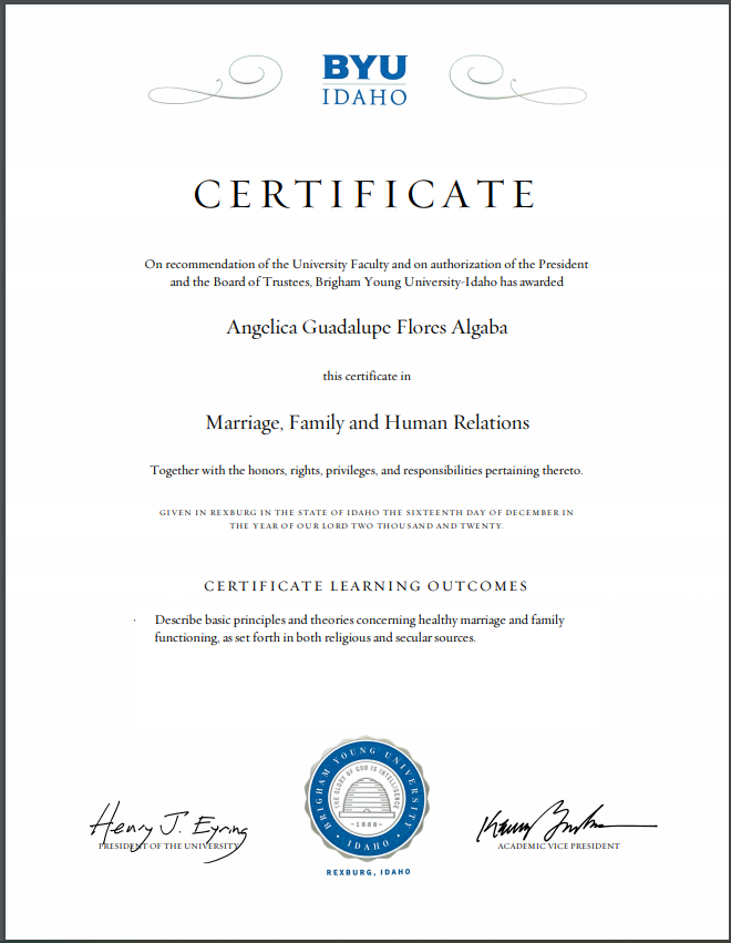 AngieFA1's tweet image. As I advance in my degree, I get certifications. I love learning! @byupw @byuidaho #learningtocount #familyadvocate