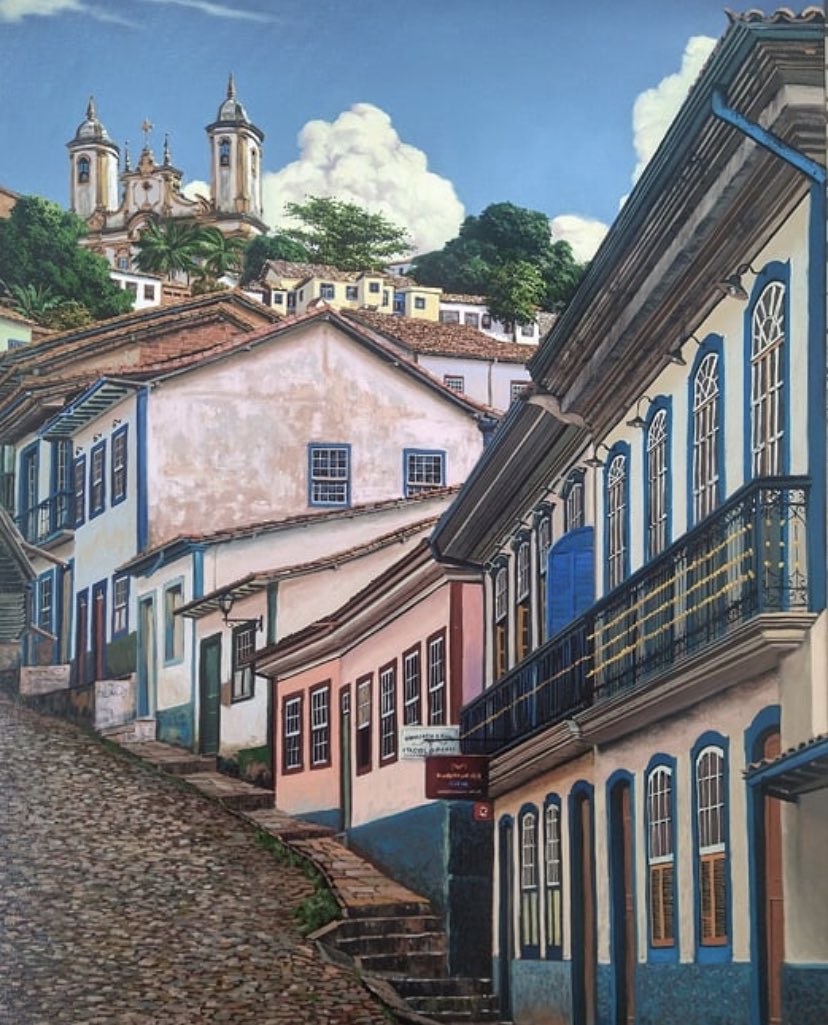 ‘Ladeira de Ouro Preto’, óleo sobre a tela de 2021, pintura do artista brasileiro Alfredo Vieira. FANTÁSTICA!