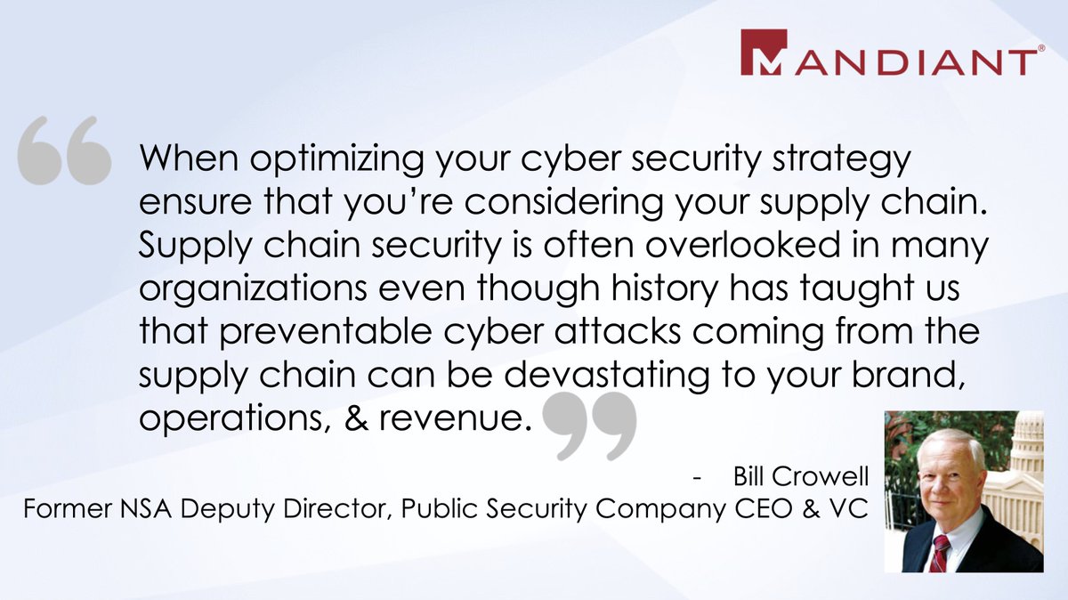 BrianContos's tweet photo. Former #NSA Dep. Dir. Bill Crowell talks w/ me
https://t.co/VAMSx5Qpwk about #SecurityOptimization & considerations for your supply chain's #CyberSecurity.
#CyberSecurityEffectiveness #MandiantSecurityValidation
#MandiantAdvantage #ThreatIntel @Mandiant @SecValidation @FireEye https://t.co/BeFdxcODAi