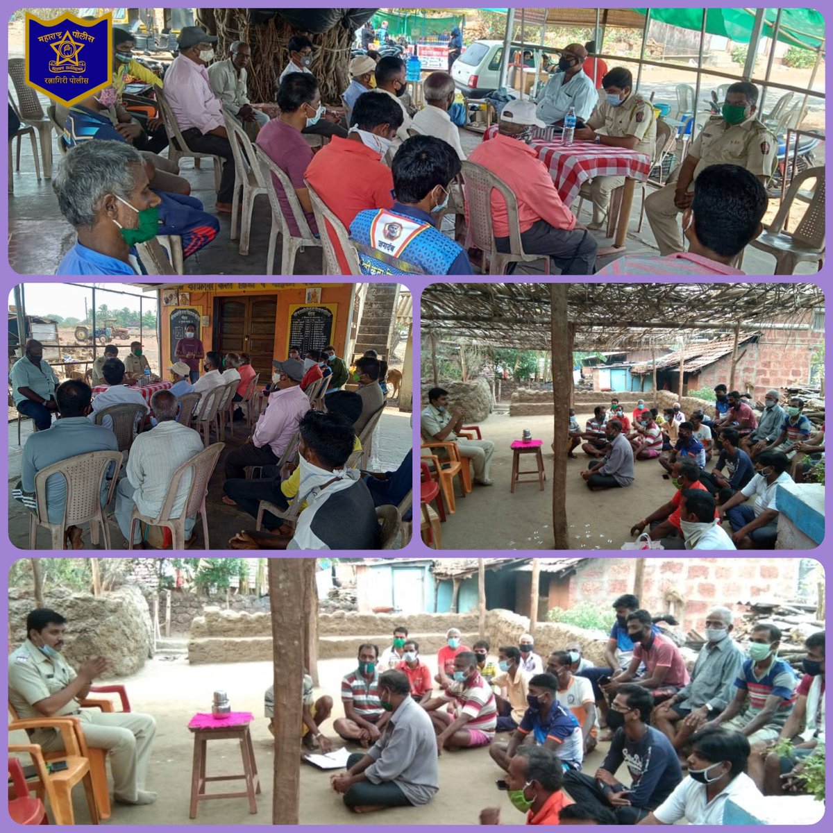 RatnagiriPolice's tweet photo. शिंमगोत्सव निमित्त नाटे येथील विविध गावातील पालखी मानकरी, ग्रामस्थ, पोलीस पाटील व ग्रामकृती दल सदस्यांना Corona प्रतिबंधक उपाययोजने बाबत स.पो.नि. पाटील यांनी मार्गदर्शन केले.
@DGPMaharashtra #Covid19 #StaySafe #SafeShimga #Nate #Ratnagiri #RatnagiriPolice https://t.co/8XCoIsDO7Q