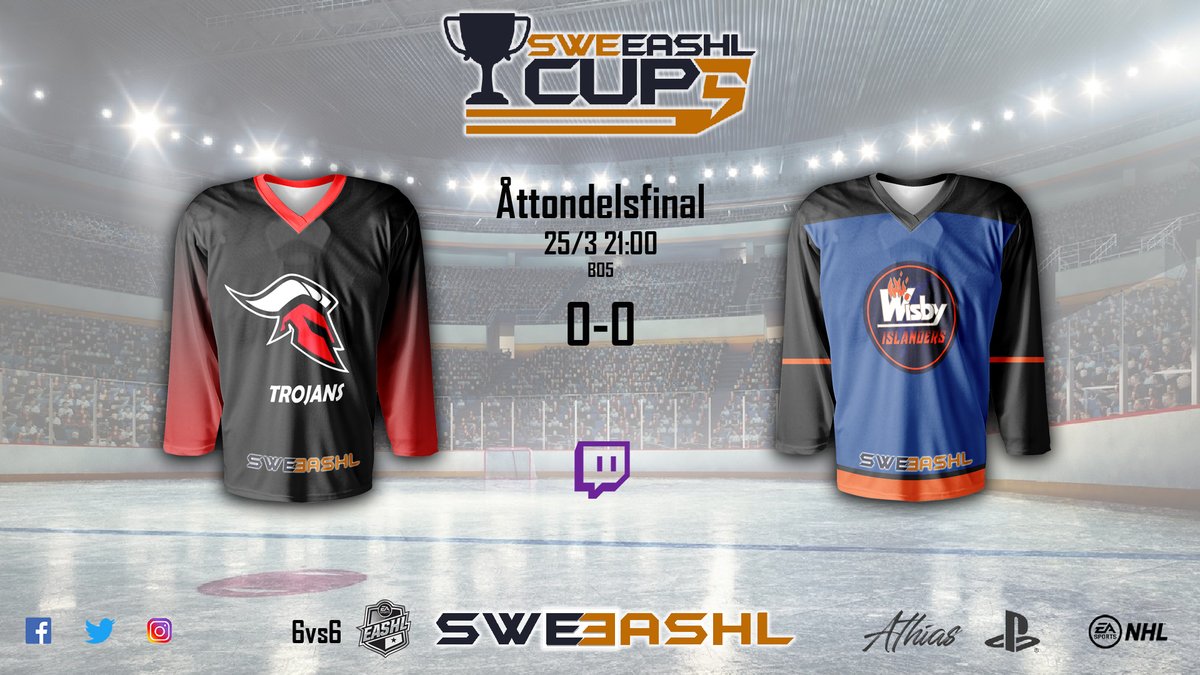 SWEEASHL CUP 5 

8delarna fortsätter 

20:00 Northern Dust-<a href="/moraikesport/">Mora IK Esport</a> 
20:30 Fila De La Hc-Hockey INC
20:30 Bombers Hockey-Lofoten HC
21:00 Wisby Islanders-<a href="/TrojansNHL/">Trojans</a> 

#nhl #nhl21 #easports #sweeashlcup5 #sweeashl  
#sweeashlcup
