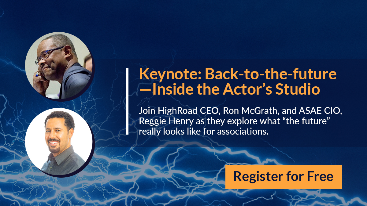 HighRoadSol's tweet photo. To kick things off, we have Reggie Henry, from @ASAEcenter and HighRoad's CEO, Ron McGrath taking the stage to talk digital evolution, data, and what's in store for the future. Register to attend: https://t.co/7b3uaxZUJD #SpringVirCon https://t.co/Jnx0XSMEAG