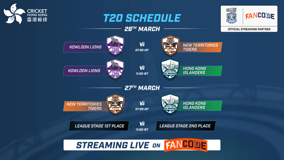 FanCode's tweet photo. Hereโs the schedule for @CricketHKโs #AllStarsSeries ๐
๐บ Watch all these matches LIVE only on the #FanCode app. Download now: https://t.co/NhBMDBKbrf
.
.
#cricket #CricketOnfanCode #AllStarsSeriesOnFanCode https://t.co/nj2gIB6xxG