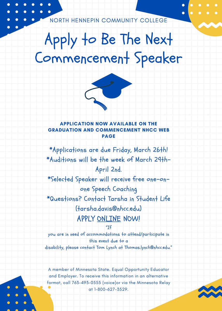 There is still time to sign up to be the Commencement Speaker for the Class of 2021! Tell your unique story of your journey to success! Applications are available ONLINE NOW! Application deadline is March 26, at noon!