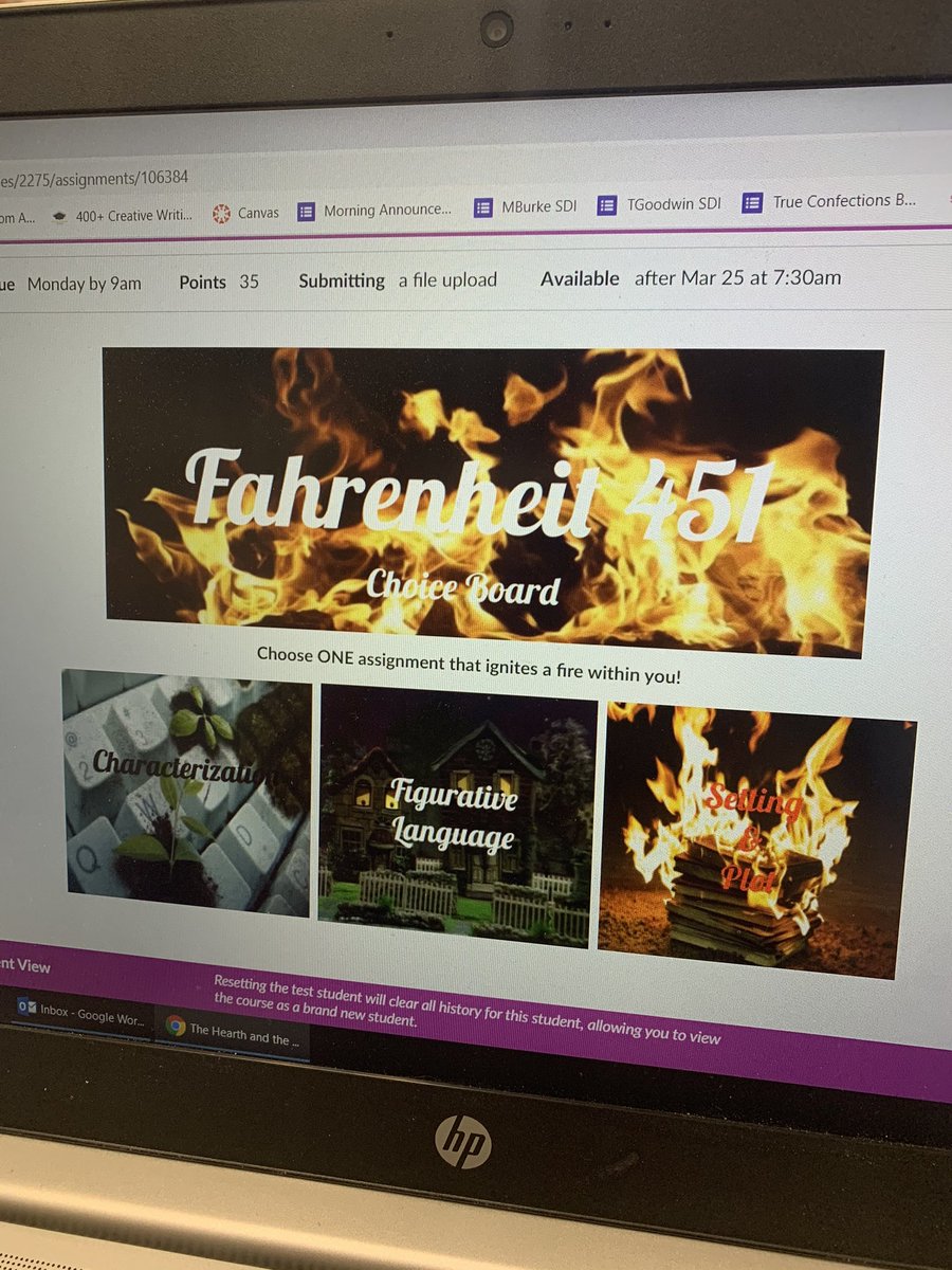 So excited! Did a choice board for Fahrenheit 451! Extension lesson for Part 1! <a href="/wyasdblue/">West York</a> #wyproud