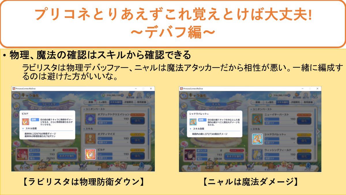 あすぱら プリコネとりあえずこれ覚えておけば大丈夫 略してこれおぼ 第五回 デバフ編 デバフ関連の軽い解説とデバフキャラの紹介 プリコネにおいてのデバフとは防御ダウンを指すよ バフはステアップだね プリコネr プリコネこれおぼ