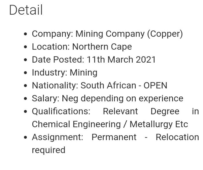 Dikopo's tweet photo. There's an opportunity for a Plant Superintendent, willing to relocate to Northern Cape. Minimum requirements are below. If you're interested, DM me the following: 
1. Name &amp; Surname
2. Email Address 
3. Contact Number
Recruiter will contact you. 
#JobSeekersSA #HireAGraduate https://t.co/TTBij6fmCv