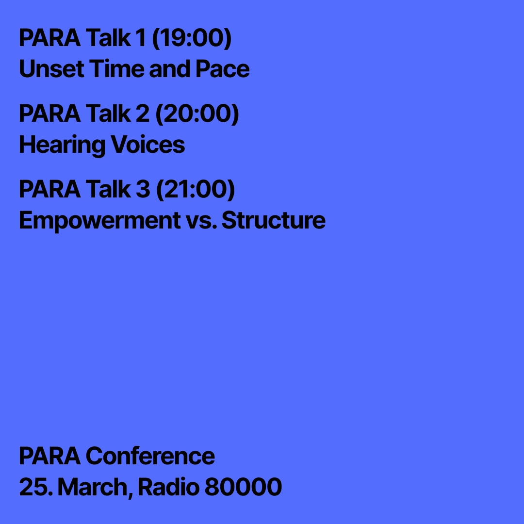 paraparasitic's tweet photo. Now live PARA Talk 1: Unset Time and Pace

Kalas Liebfried in conversation with Armen Avanessian https://t.co/PEJ71A0bM3