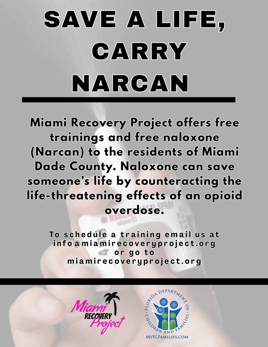 Tomorrow, join <a href="/Panthers4F/">Panthers for Recovery FIU</a> and <a href="/MiamiRProject/">Miami Recovery Project</a> for a virtual Narcan training session. Learn how to recognize the signs of an overdose and use Narcan to save a life! RSVP here:  ow.ly/Eh5550E8ATE