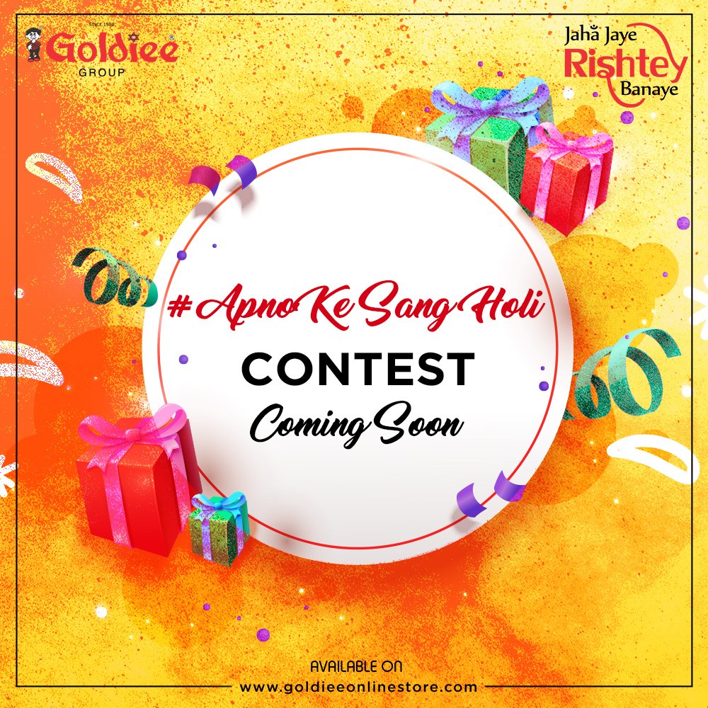 Contest Alert!🚨
A fun contest is coming your way to make your Holi even more exciting!🤩
Stay tuned for the details. 
.
.
.
.
#ApnoKeSangHoli #GoldieeMasale #GoldieeGroup #GolideeSpices #Holi2021 #HoliContest #Holi #ColourfulHoli #GiftHampers #ContestAlert #ContestIndia #Contest