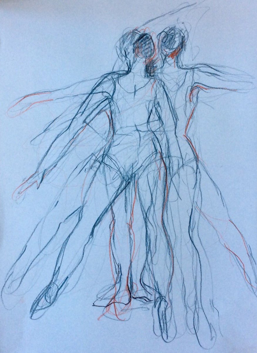 During lockdown I’ve been drawing a ballet class live as it happens. You have to work really fast as there is continual movement. Some other works like this on my website janeCockayne.co.uk