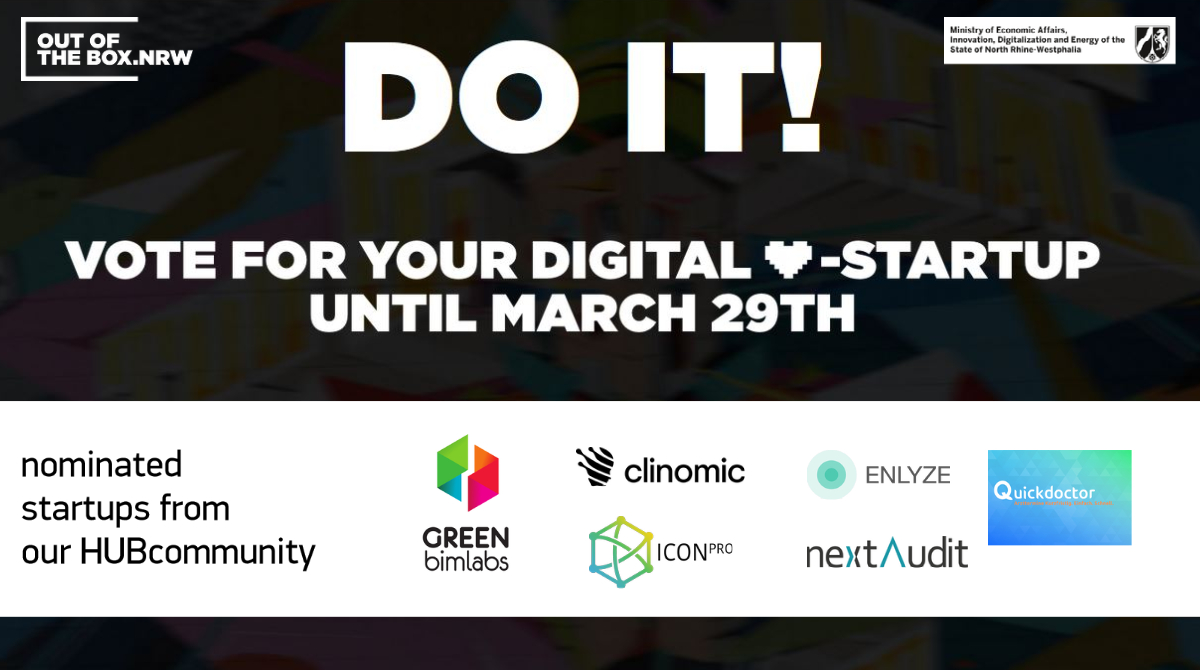 digitalHUBac's tweet photo. LAST CALL! 🚀Votet bis zum 29.03. für diese 6 Startups aus der Aachener HUBcommunity bei dem Wettbewerb #OOTBNRW:

@ClinomicAI 
@GREENbimlabs 
@Quickdoctor_de
#IconPro - A.I. Solutions
#nextAudit
#ENLYZE GmbH

VOTE VOTE VOTE: https://t.co/xS3Itiam1E

#DWNRW #AachenDigital https://t.co/9NNOK5jLn7