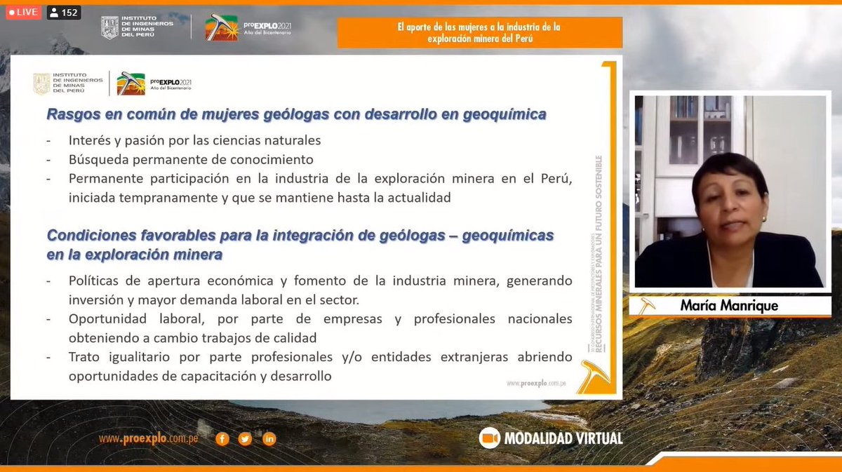 Pro_Explo's tweet photo. "Un reto es lograr la igualdad de oportunidades con la formación de hombres y mujeres para cumplir múltiples roles sin exclusividad de género", comentó María Manrique, ingeniera geóloga, integrante del staff de geoquímica del @IngemmetPeru.
#Exploración #Minería #proEXPLO https://t.co/y5KamkgnIS