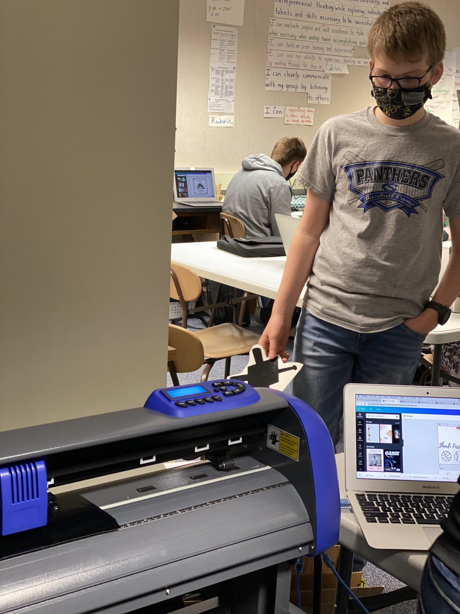 CSMS_Panthers's tweet photo. 8th grade designing in Canva and using a vinyl cutter to cut decals for their lockers. #STEM #centralsprings https://t.co/41fE9l1rUy