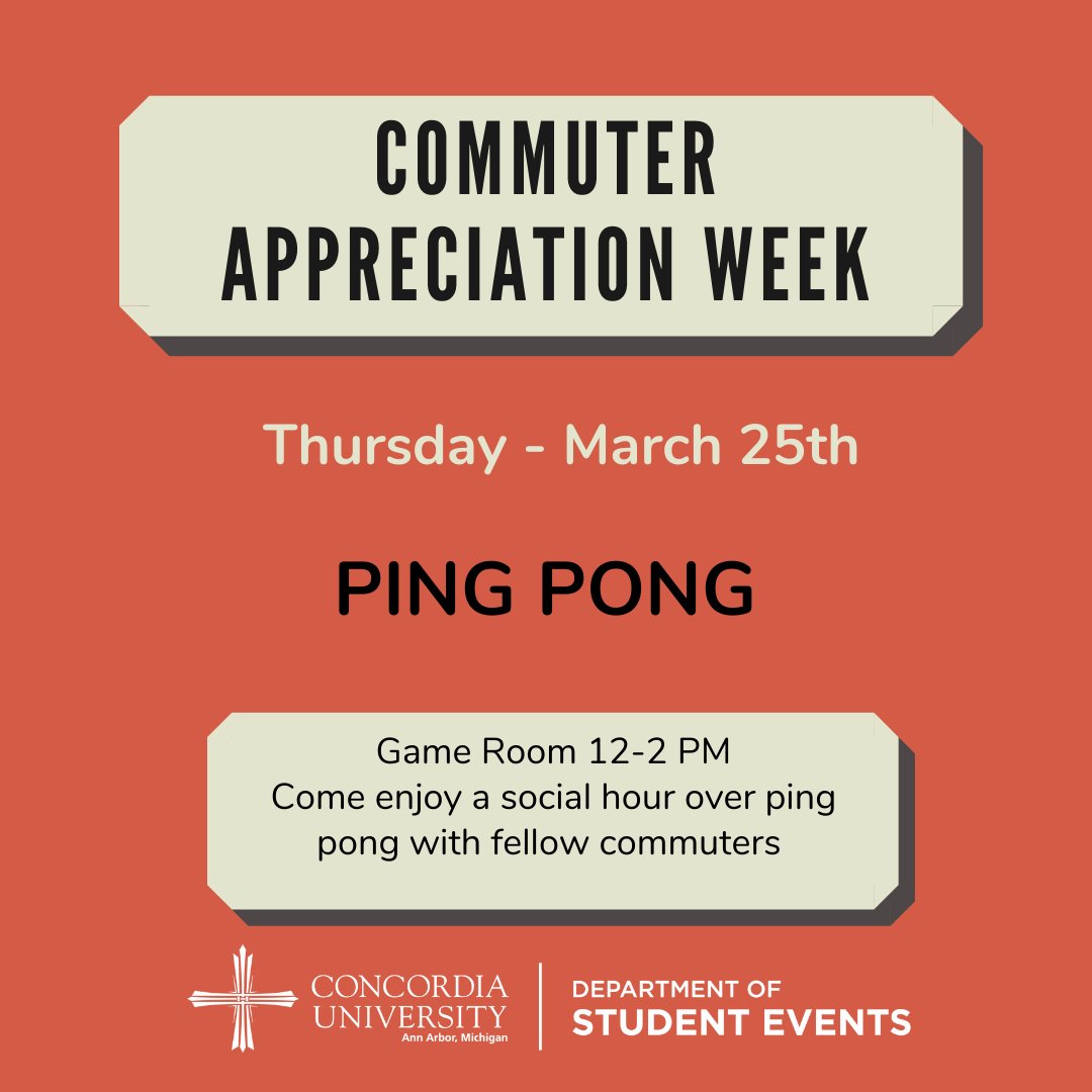 CUstudentevents's tweet photo. Come to the game room for a social hour of ping pong with fellow commuters! #CommuterAppreciationWeek https://t.co/4zVDl53OPj