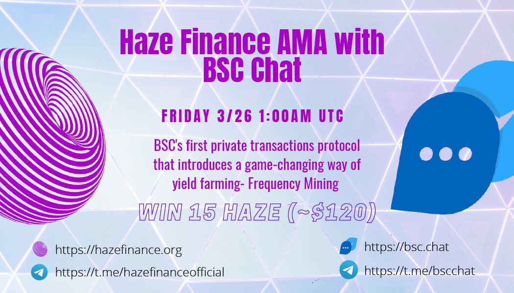 We have another #AMA coming up later today with @BscChat 🔥🔥🔥

Time: March 26th 1AM UTC
Venue: t.me/chatbsc 

Stop by if you have time💜💜💜