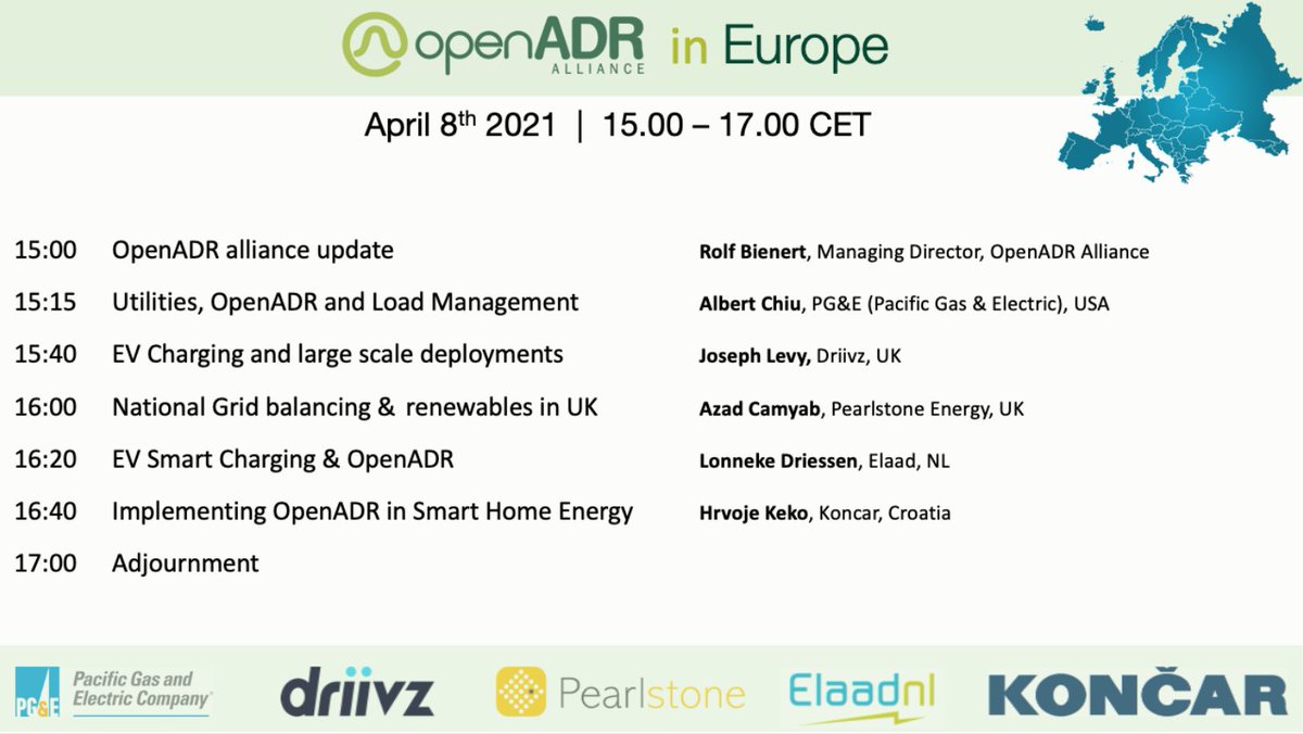 OpenADR Alliance (@openadralliance) on Twitter photo Join the <a href="/OpenADRAlliance/">OpenADR Alliance</a> and European partners for a webinar/workshop to learn about #OpenADR protocols, grid balancing, smart charging, V2G, smart appliances and renewables in the rapidly evolving demand response and #cleanenergy landscape. To register: bit.ly/openADR_EUR3 Join the <a href="/OpenADRAlliance/">OpenADR Alliance</a> and European partners for a webinar/workshop to learn about #OpenADR protocols, grid balancing, smart charging, V2G, smart appliances and renewables in the rapidly evolving demand response and #cleanenergy landscape. To register: bit.ly/openADR_EUR3