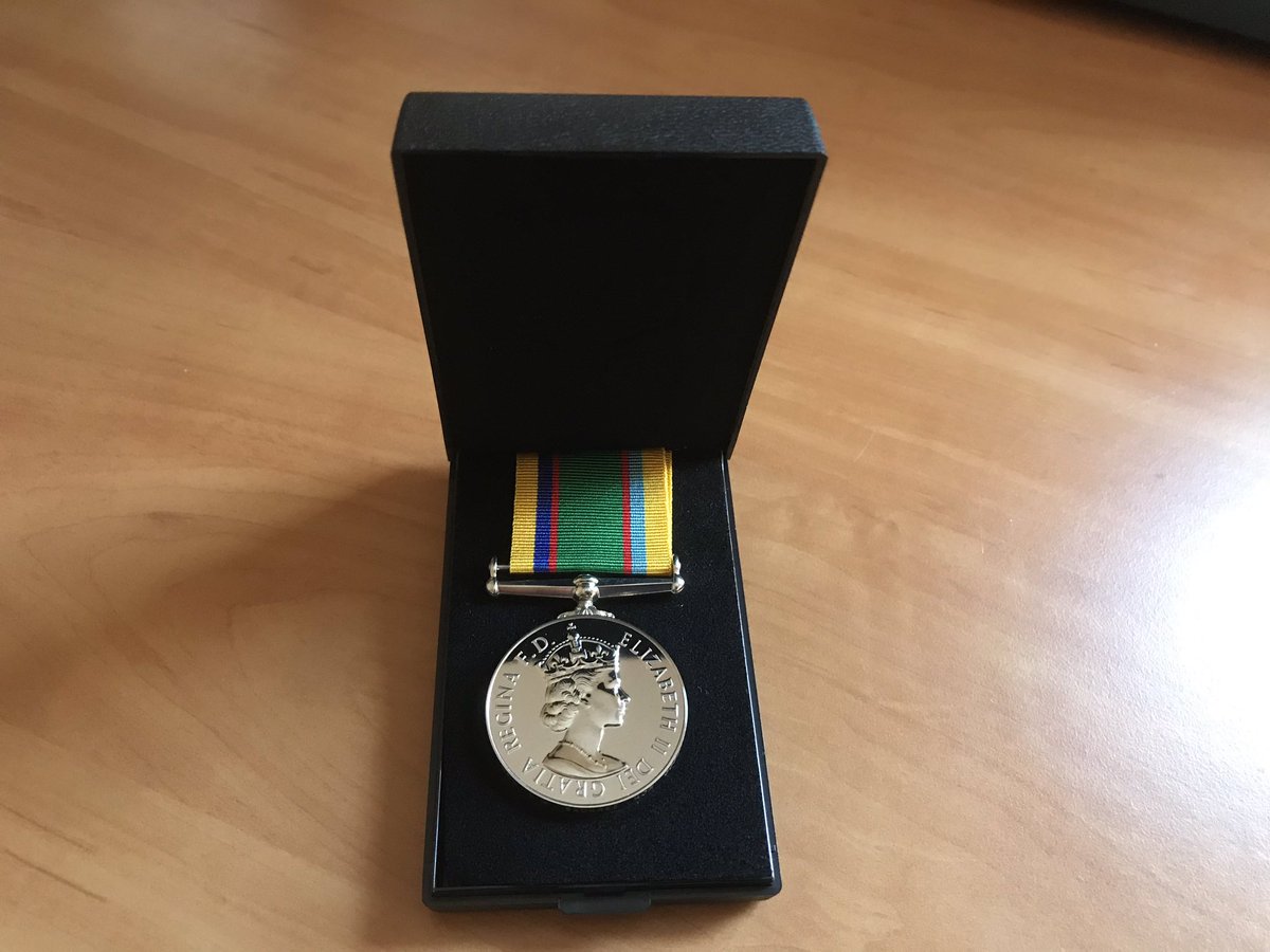 IanSackree's tweet image. Really thrilled to receive this in the post yesterday. Another gift by Her Majesty in a collection started almost 34 years ago, thanking me for my continuous service to her, and her Communities. It will go well with the others and be worn with pride, and is now my favourite 🇬🇧🥇
