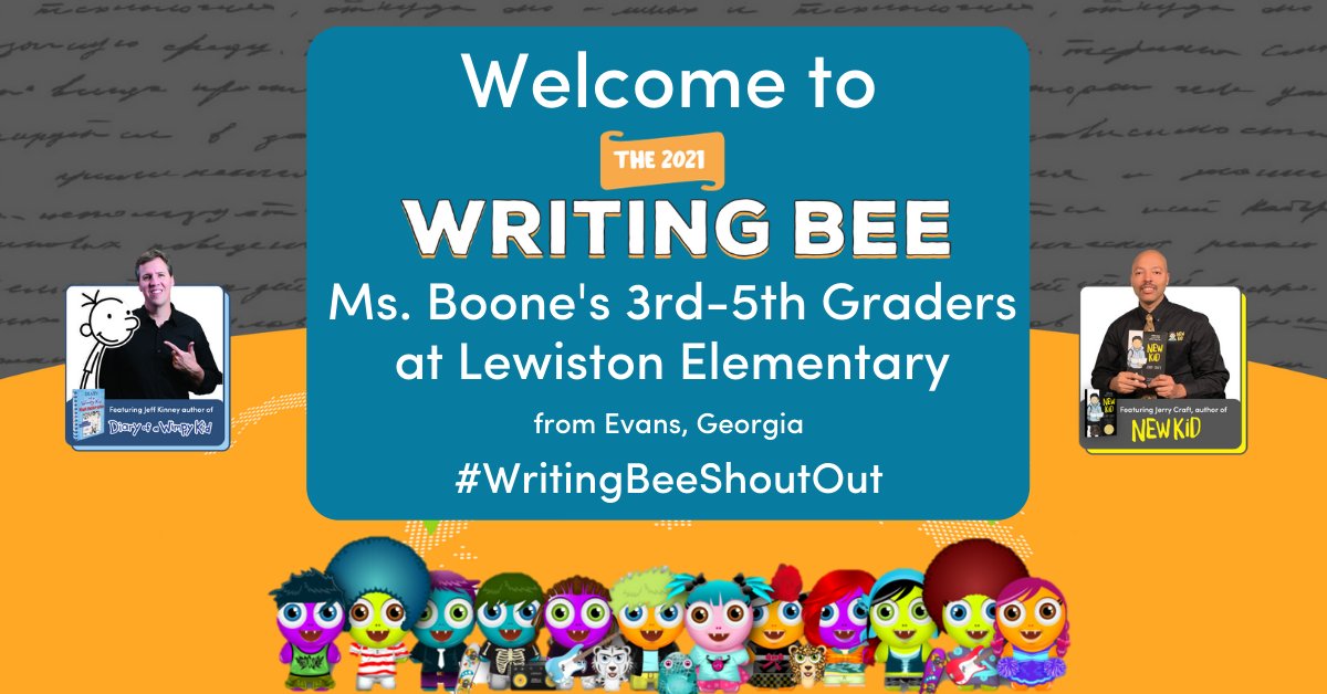 boomtasticusa's tweet photo. Welcome to the wonderful writers in Ms. Boone's class from #Evans, #Georgia to the 2021 #Boomwriter Writing Bee! If you would like to sign up your class for our FREE #WritingBee, please visit: https://t.co/5IiEJ59EAv
#WritingBeeShoutOut https://t.co/SCliUzQFVv