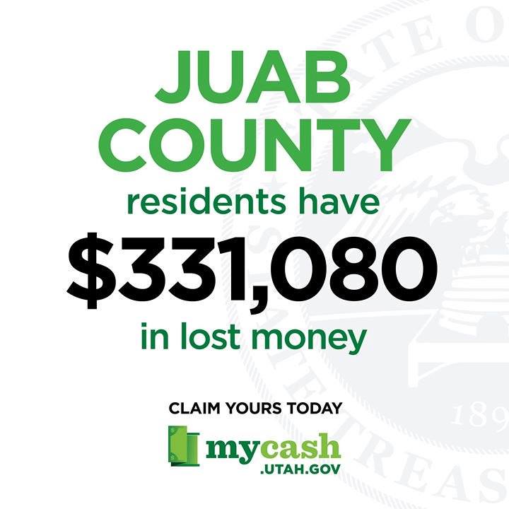 UtahUnclaimProp's tweet photo. Juab County Residents: We have $331K in unclaimed property waiting to be returned to you. Our mission is reunite lost money with rightful owners. Search https://t.co/sjrPEUwlH5 #MyCash #JuabCounty #UnclaimedMoney https://t.co/mpj1Z9qTpy