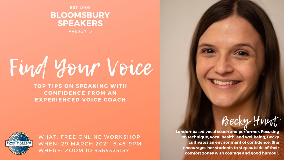 Learn how to use your voice with power! Our special guest - voice coach Becky Hunt - will share her best tips and tricks. Register today (it's free): eventbrite.co.uk/myevent?eid=14…  #voicecoach  #publicspeaking  #onlineworkshop