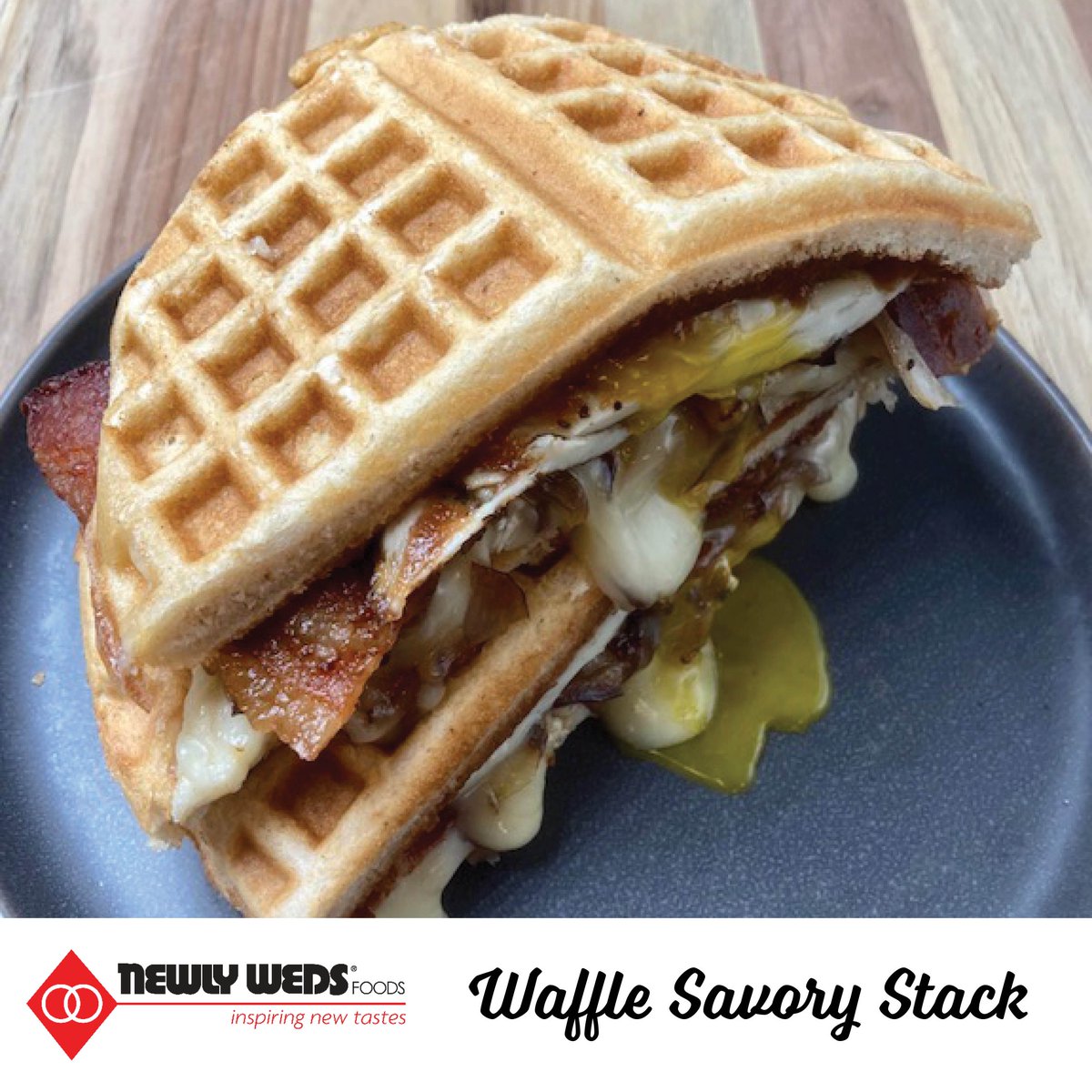 NewlyWedsFoods's tweet photo. For #InternationalWaffleDay Chef Jeff made Waffle Savory Stacks: #Bacon, #Brie, #Egg with Apple Butter Spread featuring our Waffle Mix & Hot Honey Butter Seasoning. #NWFoods #Waffles #SavoryStack #AppleButter #WaffleMix #HotHoneyButter #InspiringNewTastes #FlavorInnovation https://t.co/qjAveQA4vZ