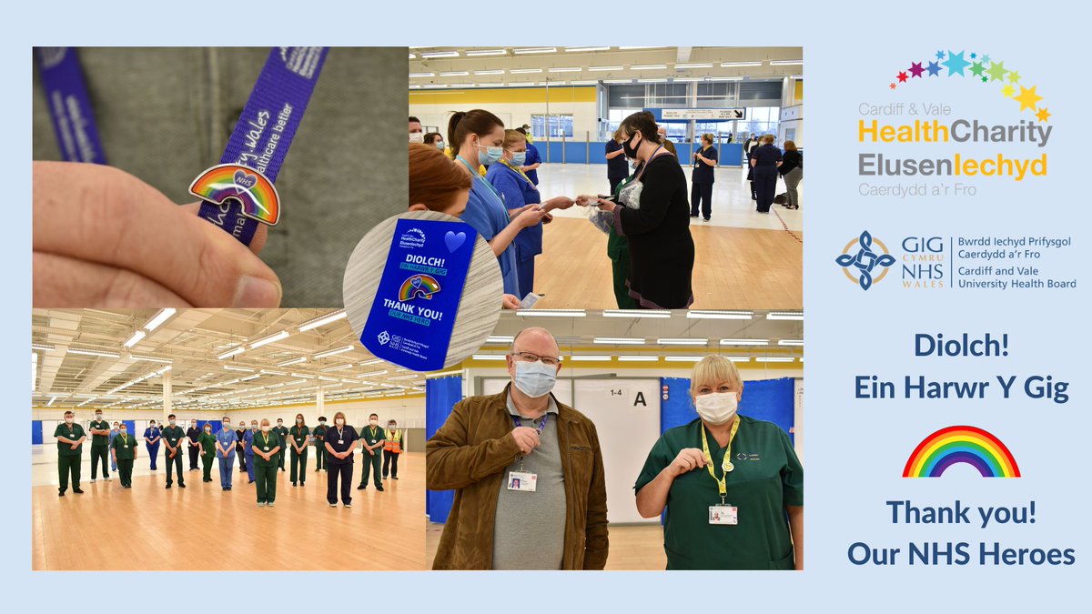 Health_Charity's tweet photo. As a small token of appreciation and as a reflection on the past year, @CV_UHB and Health Charity have commissioned a special pin badge which will be given to every member of staff. Here is @CAV_LenRichards sharing them with staff at Bayside Mass Vaccination Centre #CAVoneyearon https://t.co/YODKAzj0kX