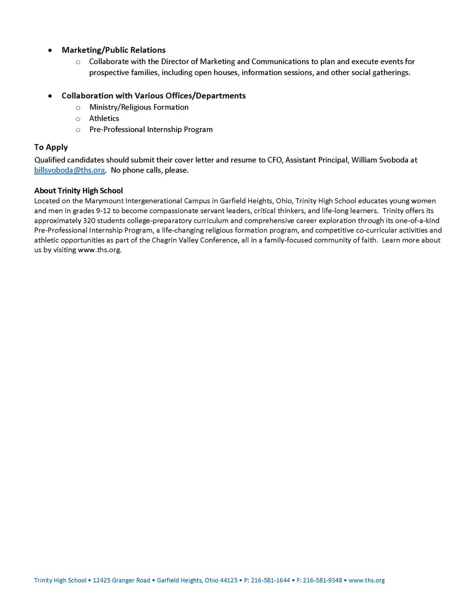 TrinityHS's tweet photo. We have an incredible opportunity to join our team as Director of Admissions! See job description, and all interested candidates can email @APBoda  at billsvoboda@ths.org. @NotreDameOhio @NDCCareerCenter @JohnCarrollU @JCUCareerCenter @UAkronCareer @SSCareerServ @oberlincollege https://t.co/iSFlJO24te