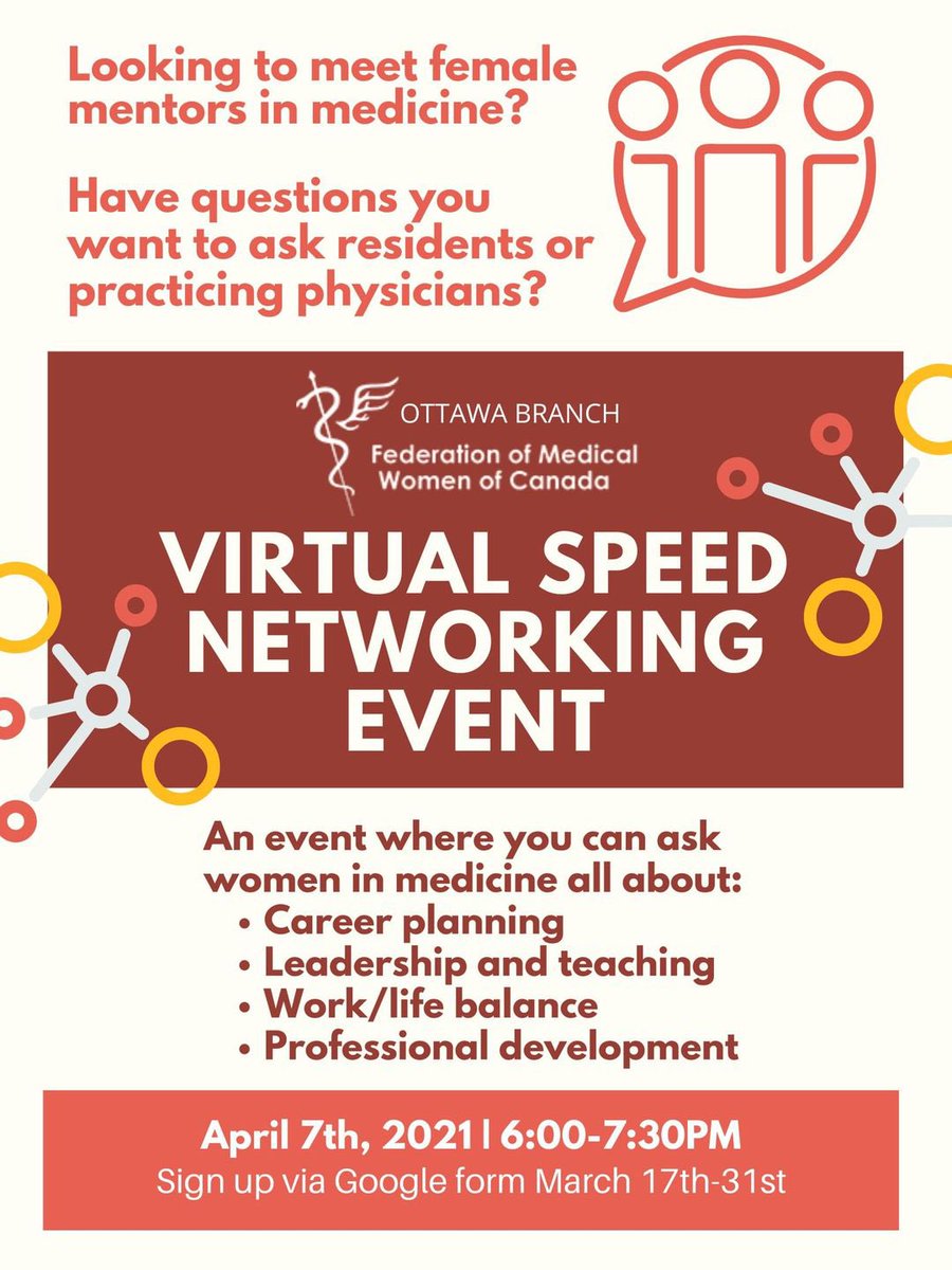 FMWC_Ottawa's tweet photo. @uOttawaMed students, on April 7 we are hosting a speed networking event with an incredible array of women in medicine! Sign up before March 31 to secure your spot. This is a great opportunity to discover new specialities and ask any burning questions. https://t.co/zWRPXEux2g https://t.co/901HXQcSvZ