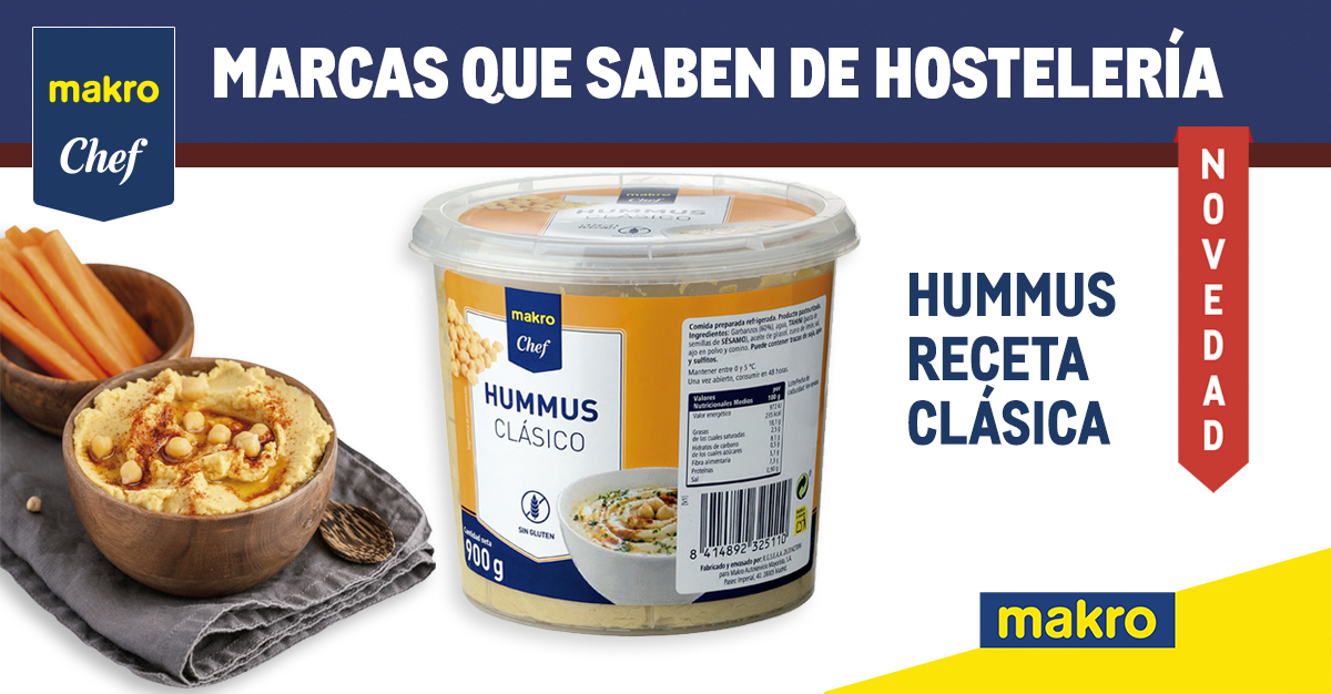 makroESP's tweet photo. Ideal como guarnición en platos principales o como sabroso y sano aperitivo, el nuevo hummus clásico MakroChef llega para enamorar a tus clientes 🥣 Encuéntralo ya en 🛒 https://t.co/Afq0QdJ2Lv https://t.co/o4iNq444v9