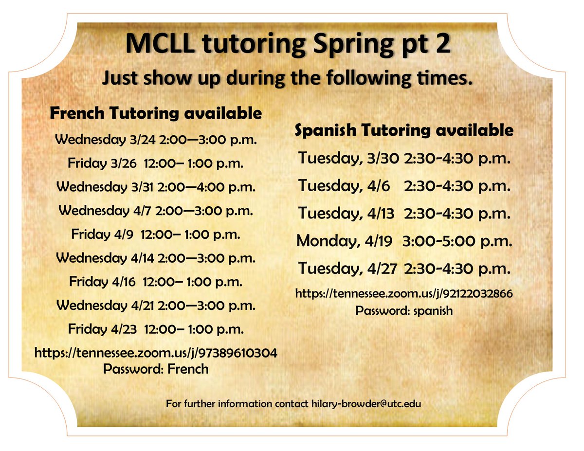 and_utc's tweet image. Remember that we offer tutoring for current students via Zoom for both French and Spanish!