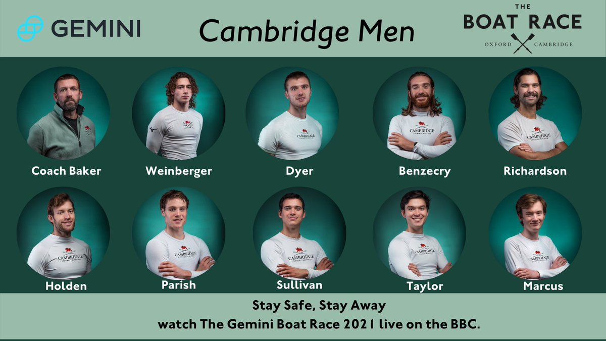 The Boat Race (@theboatrace) on Twitter photo ICYMI ๐ฃ 166th <a href="/CUBCsquad/">Cambridge University Boat Club</a> Blue Boat <a href="/Gemini/">Gemini</a> ๐ฃ
Marcus (cox) <a href="/TrinCollCam/">Trinity College</a> Taylor <a href="/ClareCollege/">Clare College</a> Sullivan (President) <a href="/Peterhouse_Cam/">Peterhouse Cambridge</a>
Parish <a href="/Peterhouse_Cam/">Peterhouse Cambridge</a> Holden <a href="/StEdmundsCam/">St Edmund's College, Cambridge</a> Richardson <a href="/FitzwilliamColl/">Fitzwilliam College</a> Benzecry <a href="/JesusCollegeCam/">Jesus College</a> Dyer <a href="/CaiusCollege/">Gonville & Caius College</a> Weinberger <a href="/stjohnscam/">St John's College, Cambridge</a> (bow) ICYMI ๐ฃ 166th <a href="/CUBCsquad/">Cambridge University Boat Club</a> Blue Boat <a href="/Gemini/">Gemini</a> ๐ฃ
Marcus (cox) <a href="/TrinCollCam/">Trinity College</a> Taylor <a href="/ClareCollege/">Clare College</a> Sullivan (President) <a href="/Peterhouse_Cam/">Peterhouse Cambridge</a>
Parish <a href="/Peterhouse_Cam/">Peterhouse Cambridge</a> Holden <a href="/StEdmundsCam/">St Edmund's College, Cambridge</a> Richardson <a href="/FitzwilliamColl/">Fitzwilliam College</a> Benzecry <a href="/JesusCollegeCam/">Jesus College</a> Dyer <a href="/CaiusCollege/">Gonville & Caius College</a> Weinberger <a href="/stjohnscam/">St John's College, Cambridge</a> (bow)