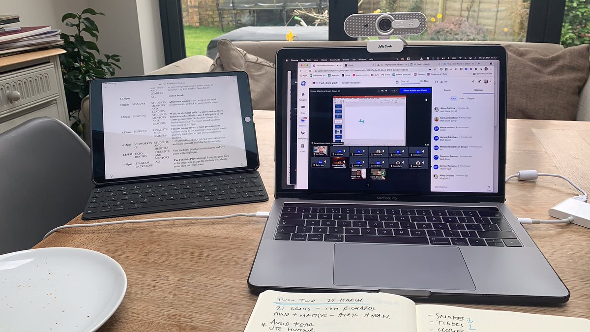 jonny_giant's tweet photo. Presentations happening. Exciting. We’d all rather be in the room together but the online “hopin” version has gone incredibly smoothly. Some amazing ideas coming in #getyourjab #twoandtwouk https://t.co/5hBFEYJnJL