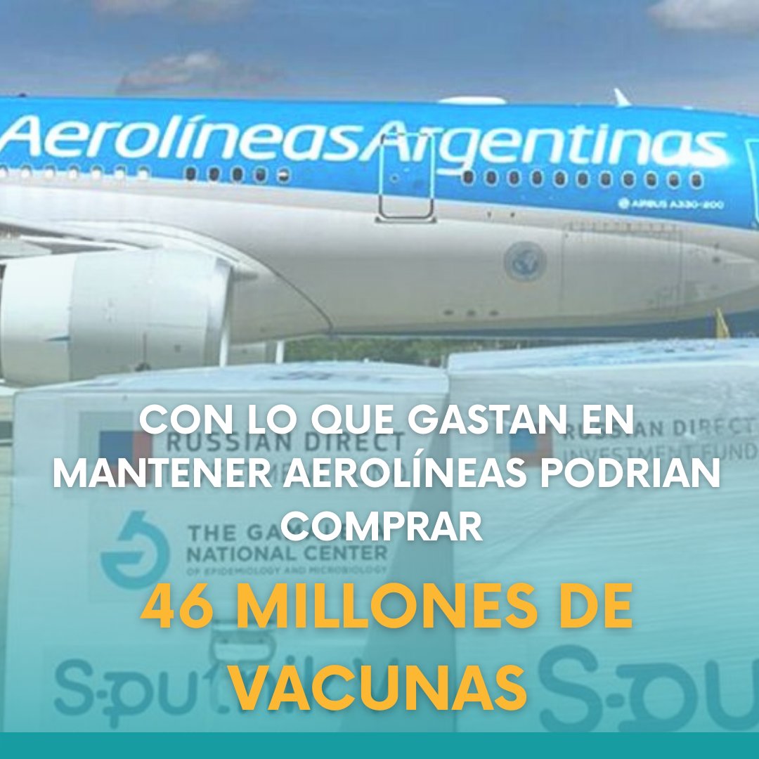 MMaxidodera's tweet photo. HABLEMOS DE PRIORIDADES

Con los 44.000 millones que va a poner el estado para mantener Aerolíneas, hoy podrían pagar 46 millones de vacunas. No es un problema de falta dinero o de vacunas, es que las prioridades la tienen en mantener militantes.

#VacunadosVip
#VacunatorioVip https://t.co/w5Xb4iFLqi