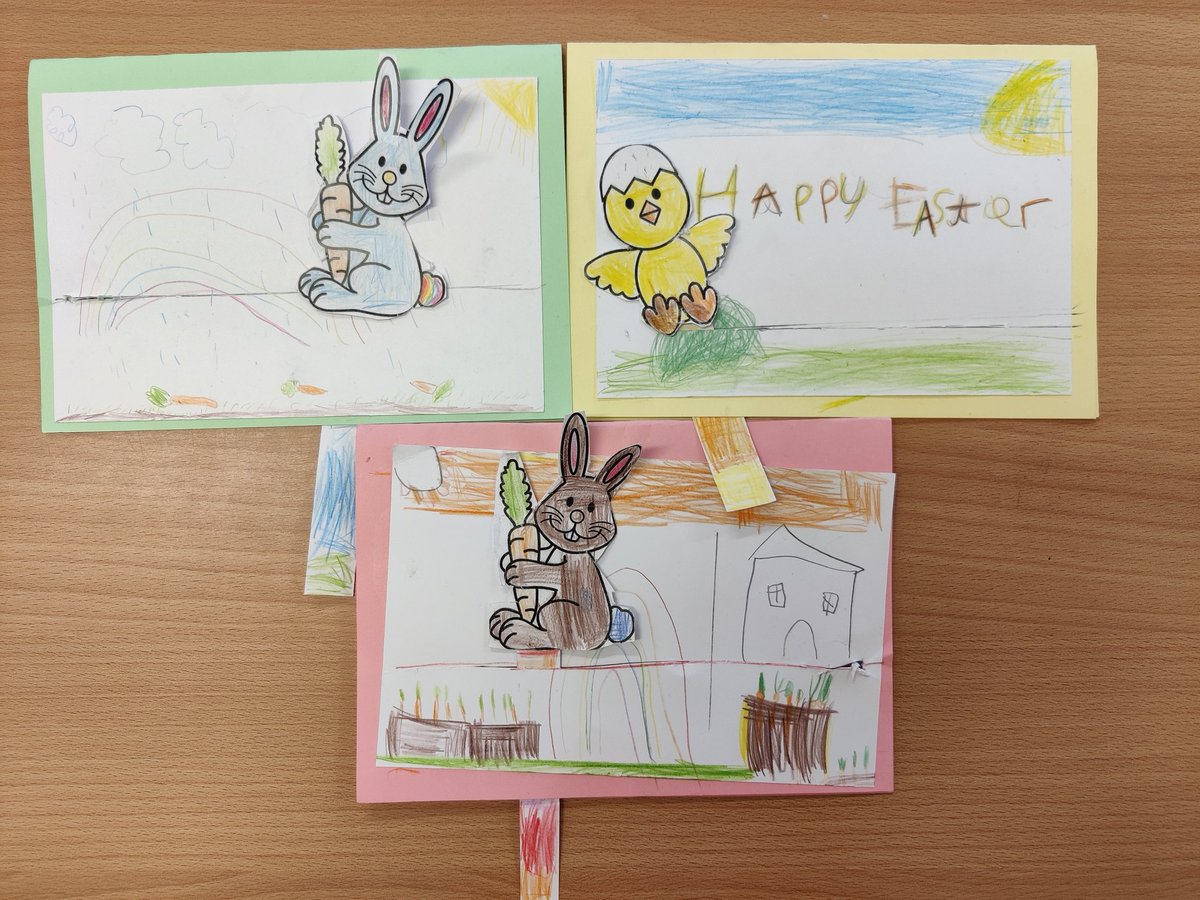 MsTaylorTeacher's tweet photo. The children have been using this term's D&amp;T skills to make a sliding mechanism moving picture for their Easter cards! @Beresford9Sam @kp0ucher1  @MsCroft86 #Easter2021 #design https://t.co/TSWiLwswKm